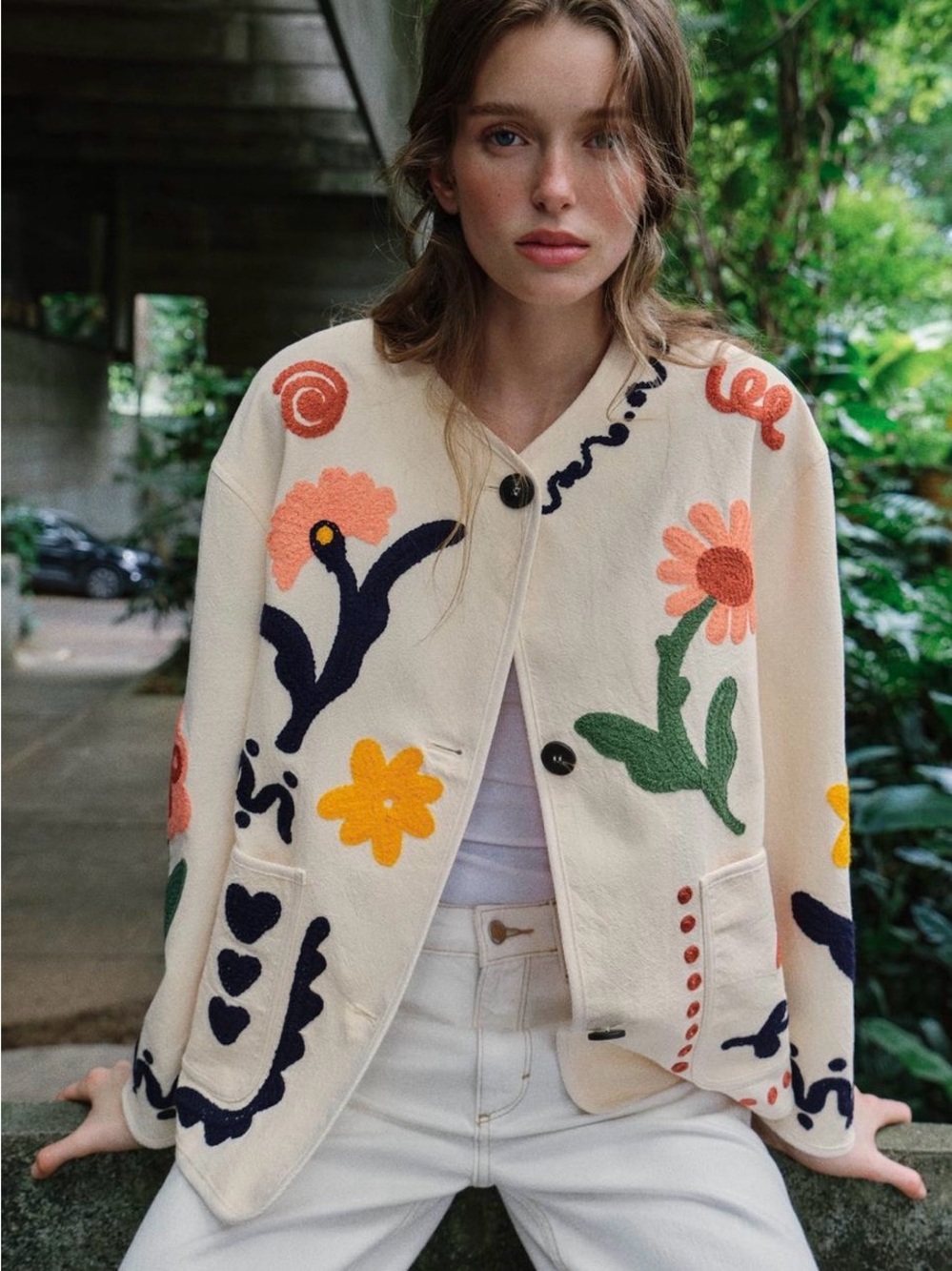 NWT Zara Women’s Floral Cream Ecru Embroidered Jacket Coat XS 3046/106